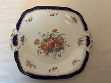 Jackson & Gosling Bone China Cake Plate Gold Border Central Flower display 50s