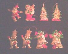 8 Retro Christmas Tree Decorations Santa Snowman Bells Boot Tree Red Green Gold 