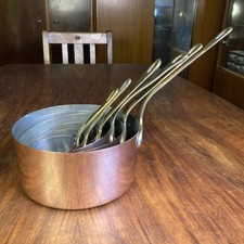French Copper Pans Riveted Brass Handled X 5 Vintage Set 16 To 7 Cm  