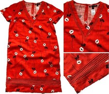 Womens Dress Tunic NEXT CORAL RED Linen Blend T-Shirt Shift CRAZY CLEARANCE £5!