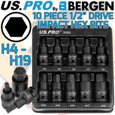 US PRO IMPACT HEX BIT Sockets Set 1/2" Drive Impact H4 To H19 Allen Key S2 Steel