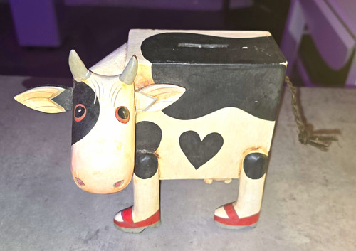 Vintage wooden cow - vintage, moneybox