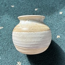 Handmade Stone Art Pottery Two Toned Small Brown Vase 