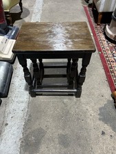 Vintage Dark Wood Priory Oak Tudor Style Nest of 2 Tables Great Condition