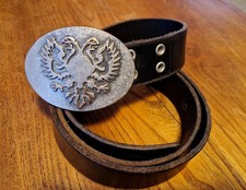 VINTAGE CHEROKEE DOUBLE EAGLE BLACK HIDE LEATHER BELT 47”  XL