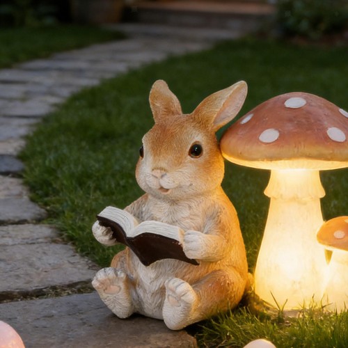 Bunny statue reading book - statue,