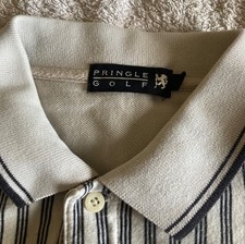 Pringle Golf Men’s Polo Sort Sleeve Shirt Size L Cream Black Vertical Stripe