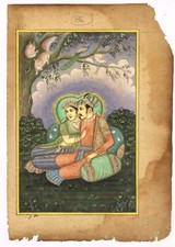 Mughal Miniature Painting Of Akbar And Jodha Bai Love Scene Art 6.5x9.5 Inches