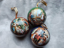 3 X Christmas Baubles Opening with Vintage Traditional Victorian Scenes