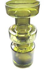 Riihimaki Olive Green Cog Glass Vase 1960s1970s Khaki Avocado Camshaft Style