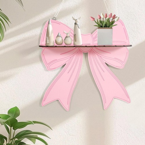 Pink bow floating shelves wood - pink,