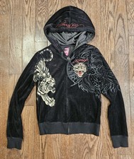 Rare Vtg Ed Hardy Velour Black