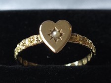 Antique Edwardian 9ct Gold Seed Pearl Love Heart Ring 1907 Size K