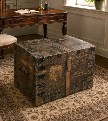 Antique iron bound coffer - antique,