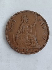 1937 King George VI Bronze One Penny Coin.