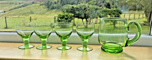 Vintage green glass water jug - green,