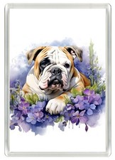 BULLDOG & FLOWERS BEAUTIFUL DOG ART PRINT NOVELTY FRIDGE MAGNET GREAT GIFT