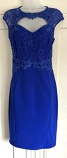 Lipsy Cobalt Blue Knee Length Lined Netted Occasion/Prom/Cruise Dress Size 12