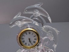 Clear Glass Dolphin Desk/Mantel Clock Quartz Movement with Mirrored Base
