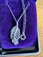 VAN PETERSON .925 STERLING SILVER CZ Paved Feather Pendant Necklace, 5.1g  