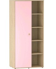 Neptune 1 Door Wardrobe 5 Shelves Cabinet Cupboard Bedroom Storage Pink & Oak