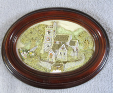 Lovely Vintage Oval Framed 3d Resin Wall Plaque Of Country Church
