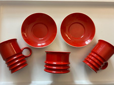 Carlton Ware Red Coffee Cups, Saucers & Sugar Bowl. Used