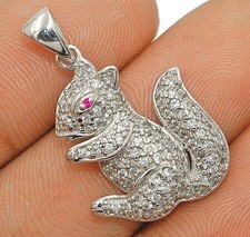 Chipmunk Treated Pink Sapphire & Topaz 925 Solid Sterling Silver Pendant YB1-2