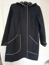 Boden Ladies Navy Hooded Raincoat with cream trim Size 14