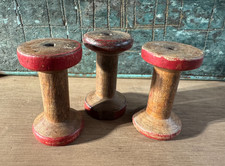 3 Vintage Wooden Industrial Textile Bobbins / Bobbin / Reels  Red    refA