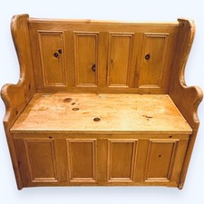 Vintage Waxed Pine Monks Bench / Storage Bench Seat