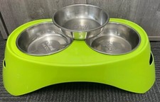 Double Elevated Dog Bowl Stand & Bowls - Lime Green