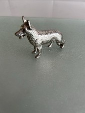 Vintage  Silver Coloured Metal German Shepherd Figurine 2. 5”