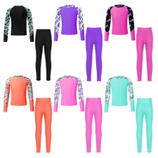 Girls Long Sleeve Bathing Suit Swimsuit Rash Guard Swim Top with Legging Pants
