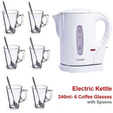 1 L WHITE 830W ELECTRIC KETTLE CORDLESS KITCHEN 350ML INSULATED MUGS GLASS