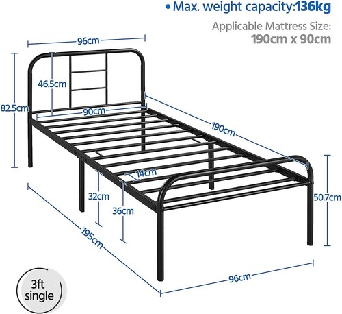 3ft single metal bed - 3ft,