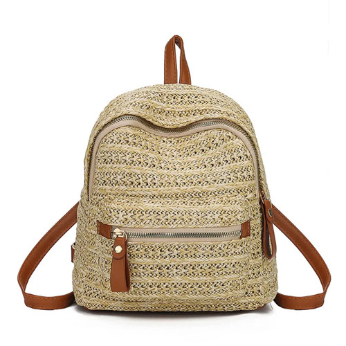 Women straw backpack - backpack, woven