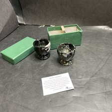 X2 Black Onyx Marble Egg Cups Holders Hand Carved & Polished by British Fossils