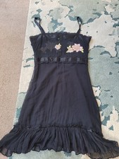blumarine 100% silk dress with pink embroided flowers on and bow detail