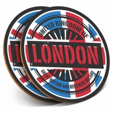 2 x Coasters - London England UK Union Jack Flag Home Gift #6026