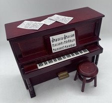 Dolls House reduced furniture piano, stool and music sheet in 1/12th Scale
