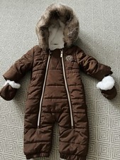New River island Brown baby boys size 3-6 month snowsuit with fur cost £42
