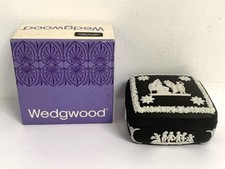 Boxed Wedgwood Jasper Ware Pottery Portland Black Square Candy Trinket Box