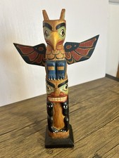 Vintage Hand Carved Faces Totem Pole w/ Wings Alaska 10 inch SR13