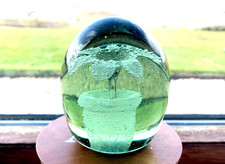 Antique Dump Paperweight Victorian Green Glass Pot Of Flowers