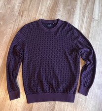 Ben Sherman L Maroon pattern Crew Neck Jumper Knitwear Mod Retro Cotton Sweater