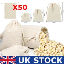 50X Calico Drawstring Storage Bags Natural Cotton Bulk Linen Food Gift Tote Bag