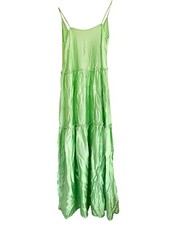 Lime Green Satin Maxi Dress Layered Ruffle Boho Whimsigoth Fairy Size 8