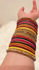Multi Colour Glass Velvet bangles set Size 2.6 And 2.8 Available