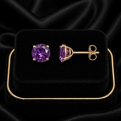Yellow gold amethyst earrings - amethyst,